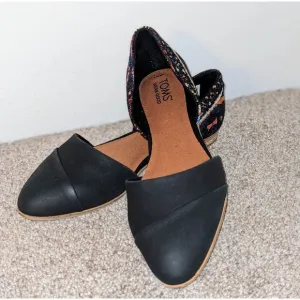 TOMS D'Orsay Flats Black Woven Accent Shoes Comfort Ortholite Size 7 NIB