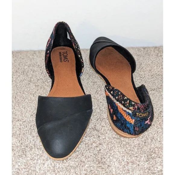 TOMS D'Orsay Flats Black Woven Accent Shoes Comfort Ortholite Size 7 NIB
