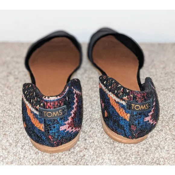 TOMS D'Orsay Flats Black Woven Accent Shoes Comfort Ortholite Size 7 NIB