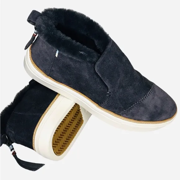 Toms Paxton Faux Fur Lined Gray Suede Slip on Ankle Boots Shoes Women’s Size 6.5