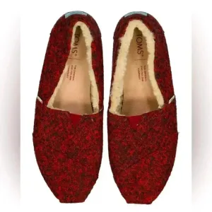 Toms Shoes Women’s 12  Alpargata Sweater Slip On Flats Red Comfort Casual