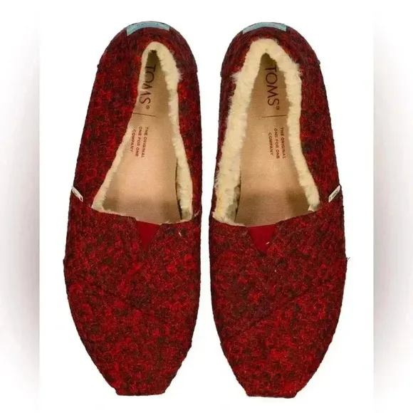 Toms Shoes Women’s 12  Alpargata Sweater Slip On Flats Red Comfort Casual