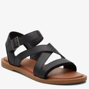 TOMS Sloane Black Leather Strappy Flats Sandals • size 7