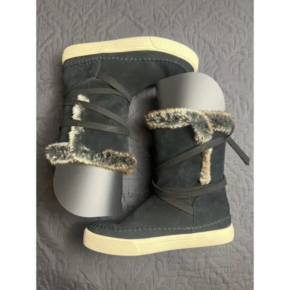 TOMS Women’s Vista Water-Resistant Boots Black Brown Suede SZ 9 Winter Chic Cute