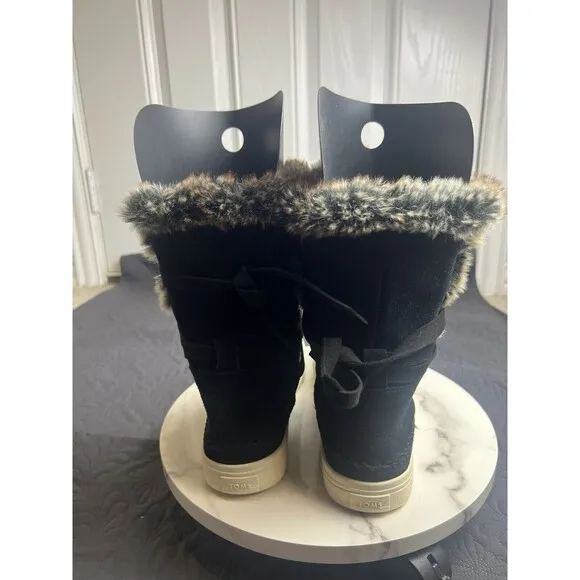 TOMS Women’s Vista Water-Resistant Boots Black Brown Suede SZ 9 Winter Chic Cute