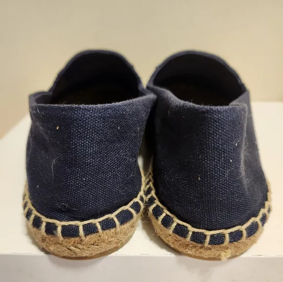 Tory Burch &quot;Poppy&quot; Navy Canvas/Leather Logo Slip-On Espadrilles Sz.9 Ret $275