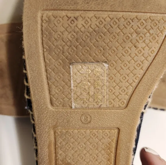 Tory Burch &quot;Poppy&quot; Navy Canvas/Leather Logo Slip-On Espadrilles Sz.9 Ret $275