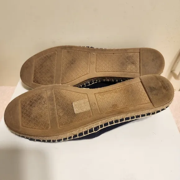 Tory Burch &quot;Poppy&quot; Navy Canvas/Leather Logo Slip-On Espadrilles Sz.9 Ret $275