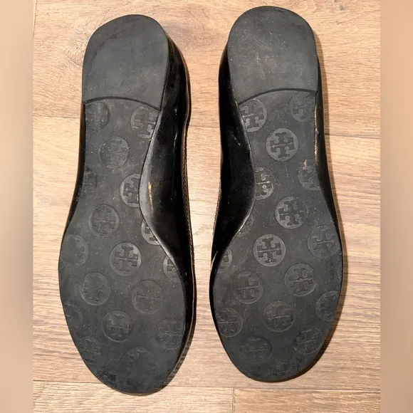 Tory Burch Ballet Flats Reva Black Patent Leather Ballet Flats Shoes