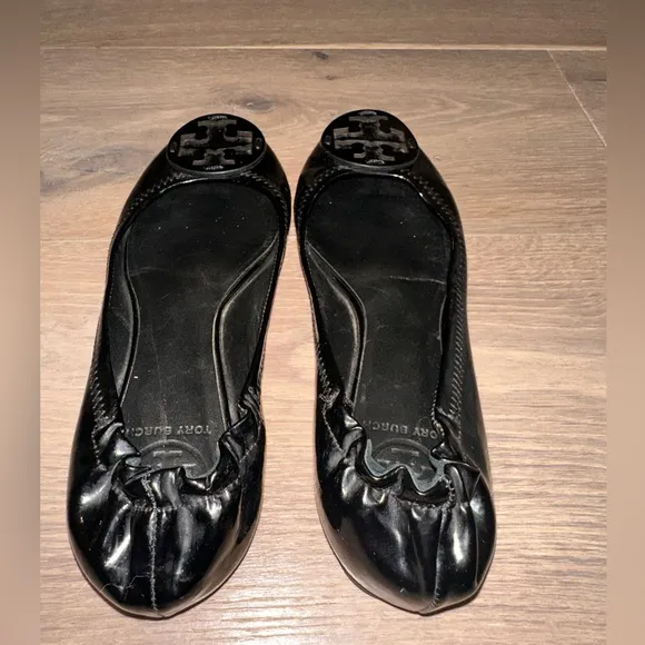 Tory Burch Ballet Flats Reva Black Patent Leather Ballet Flats Shoes