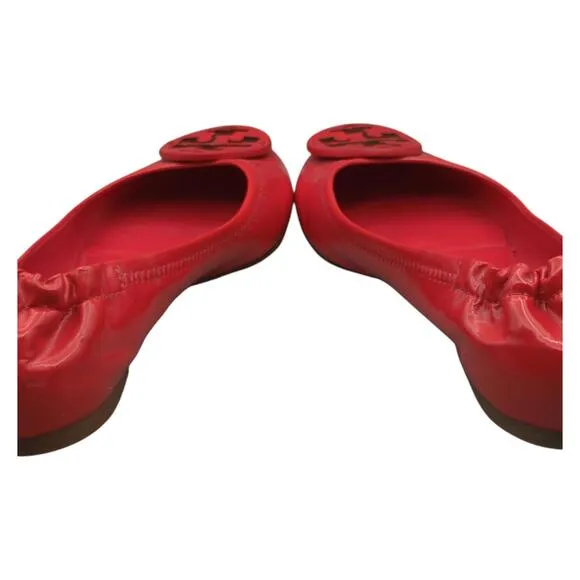 Tory Burch Ballet Flats Women's 9M Minnie Red Leather Ballerina Flats Slip On
