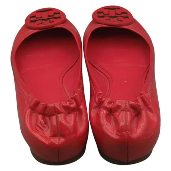 Tory Burch Ballet Flats Women's 9M Minnie Red Leather Ballerina Flats Slip On
