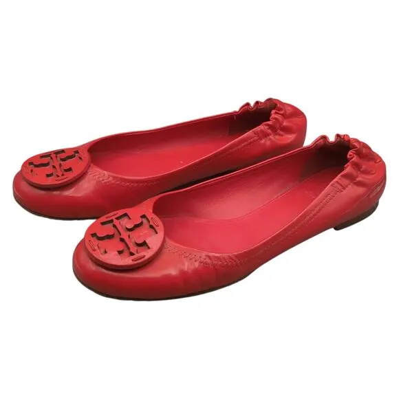 Tory Burch Ballet Flats Women's 9M Minnie Red Leather Ballerina Flats Slip On
