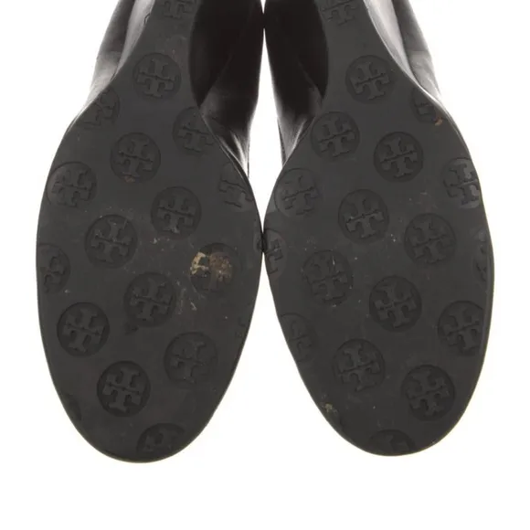 Tory Burch Black and Gold Flats with Iconic Logo
