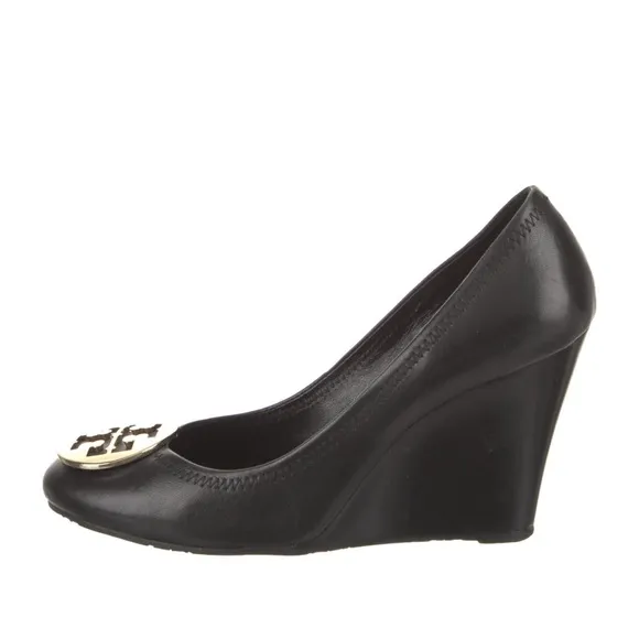Tory Burch Black and Gold Flats with Iconic Logo