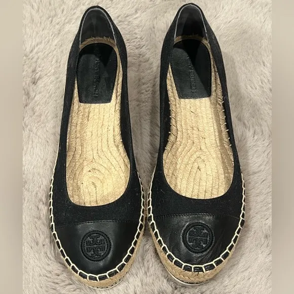 Tory Burch Black Espadrille Canvas Wedge