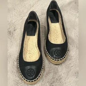 Tory Burch Black Espadrille Canvas Wedge