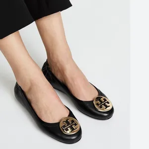Tory Burch Black Leather Ballet Flats size 7 brand new