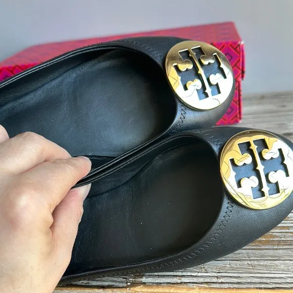 Tory Burch Black Leather Ballet Flats