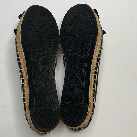 Tory Burch Black Leather Blossom Floral Applique Espadrilles Slip-on S-144 Sz 7