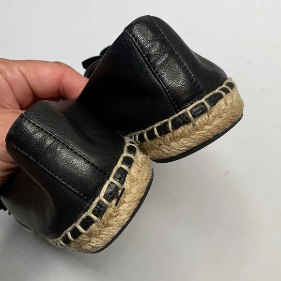 Tory Burch Black Leather Blossom Floral Applique Espadrilles Slip-on S-144 Sz 7