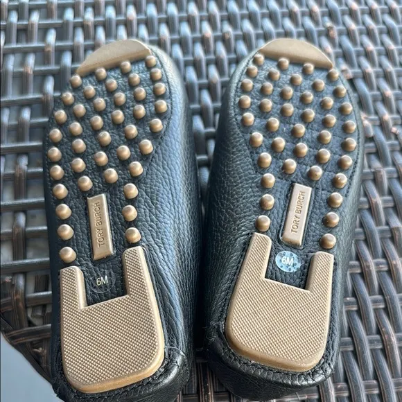 Tory Burch Black Leather Loafers with Gold Emblem 6