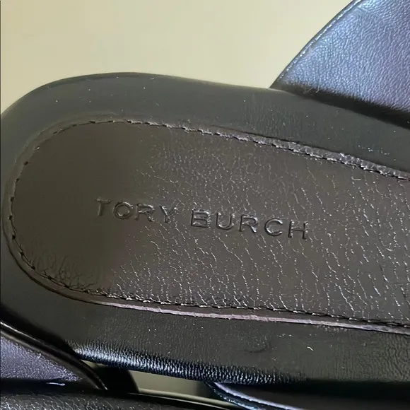 Tory Burch Black Leather Loafers with Gold Hardware