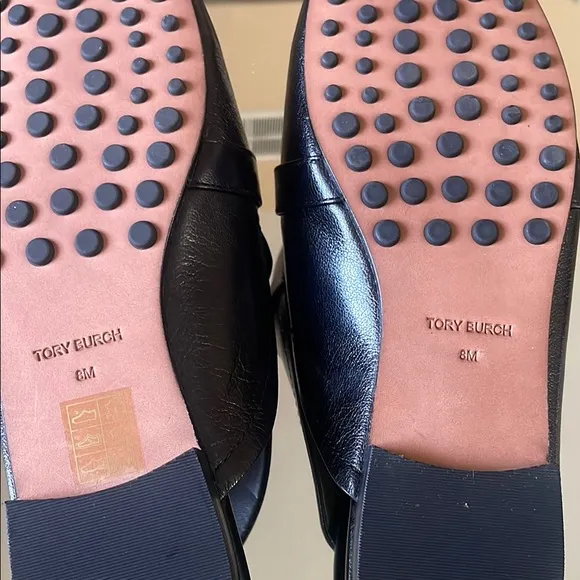 Tory Burch Black Leather Loafers with Gold Hardware