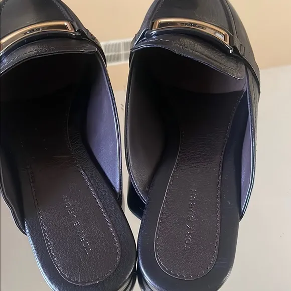 Tory Burch Black Leather Loafers with Gold Hardware