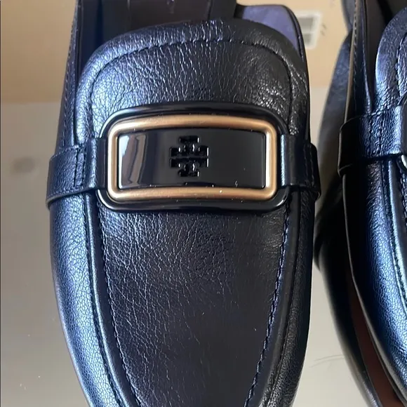 Tory Burch Black Leather Loafers with Gold Hardware