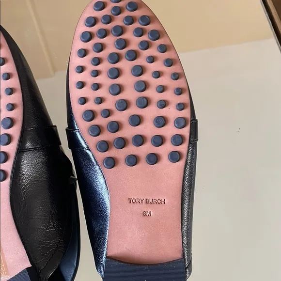Tory Burch Black Leather Loafers with Gold Hardware