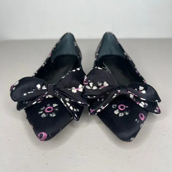Tory Burch Black Rosalind Bow Floral Pointed Ballet Flats Size 5