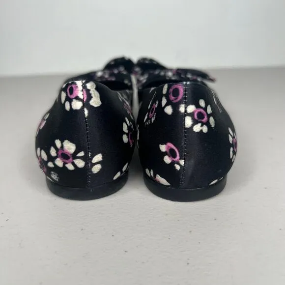 Tory Burch Black Rosalind Bow Floral Pointed Ballet Flats Size 5