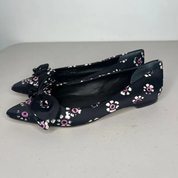 Tory Burch Black Rosalind Bow Floral Pointed Ballet Flats Size 5