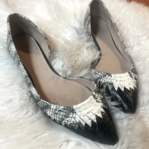 Tory Burch Black Snakeskin Leather Loafers Flats Point Toe Shoes snake rare