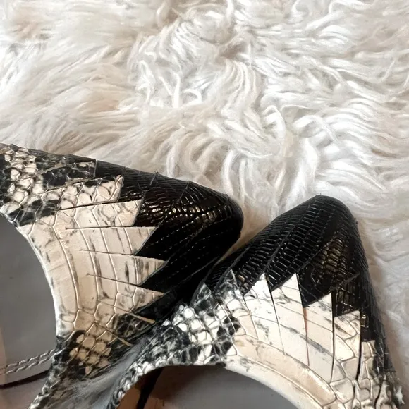 Tory Burch Black Snakeskin Leather Loafers Flats Point Toe Shoes snake rare
