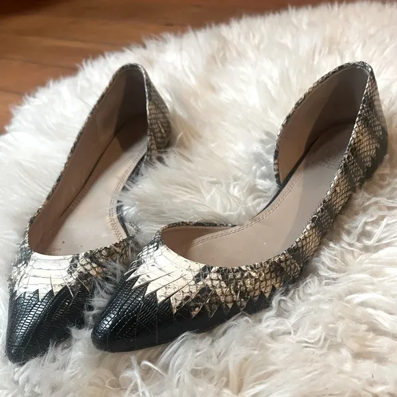 Tory Burch Black Snakeskin Leather Loafers Flats Point Toe Shoes snake rare