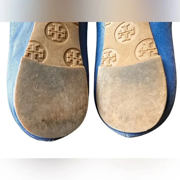Tory Burch Blue Leather Twiggie Scrunch Ballet Flats