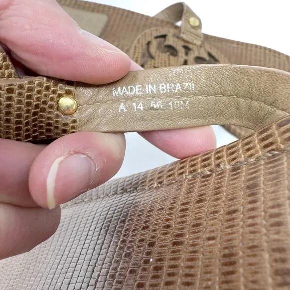 TORY BURCH Brown Tan Leather Reptile Miller Sandals Flip Flops Slides Size 10