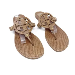 TORY BURCH Brown Tan Leather Reptile Miller Sandals Flip Flops Slides Size 10