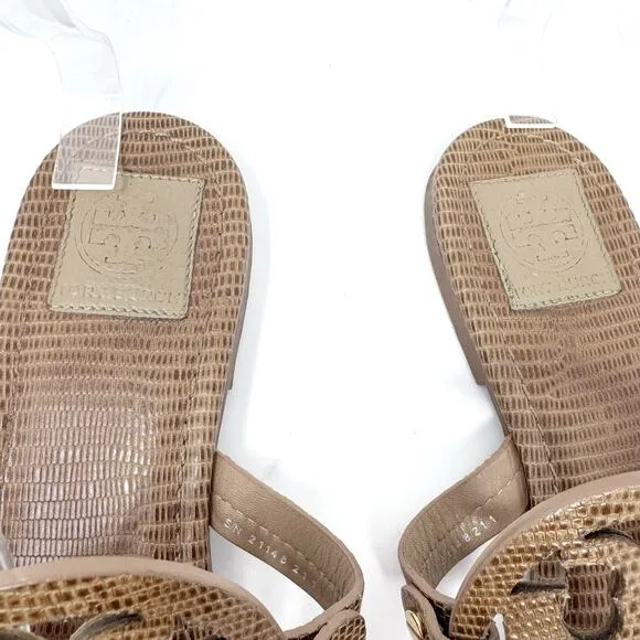 TORY BURCH Brown Tan Leather Reptile Miller Sandals Flip Flops Slides Size 10