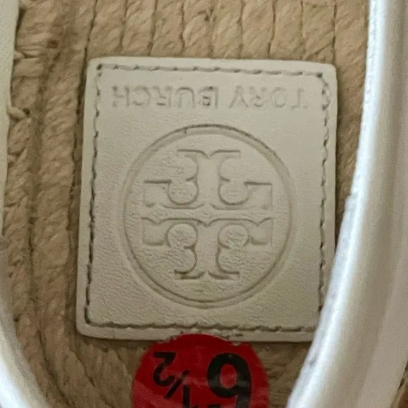 Tory Burch cap toe B/W leather espadrilles w/logo, New w/stickers,Sz 6.5