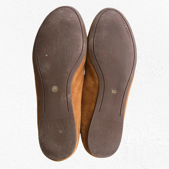 Tory Burch Cognac Brown Suede Ruby Smoking Slippers Leather Loafers Size 8.5