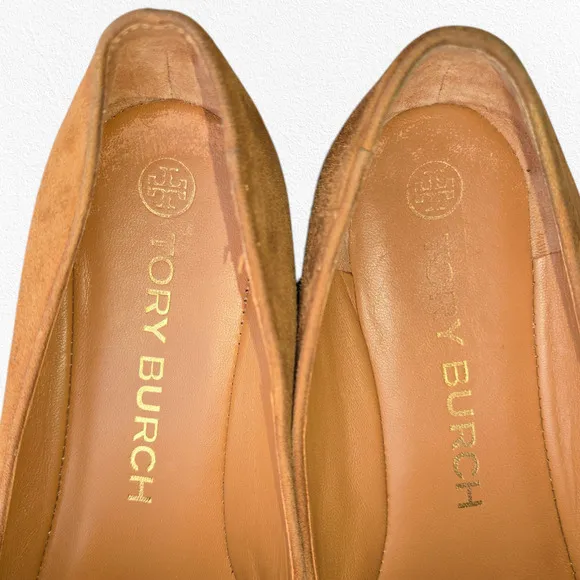 Tory Burch Cognac Brown Suede Ruby Smoking Slippers Leather Loafers Size 8.5