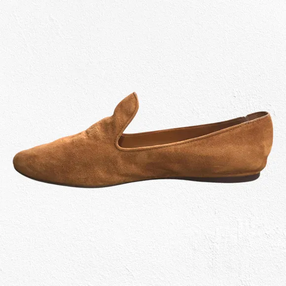 Tory Burch Cognac Brown Suede Ruby Smoking Slippers Leather Loafers Size 8.5
