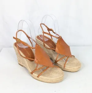 Tory Burch Diamond Patch Leather Espadrilles Wedge Heel Sandals