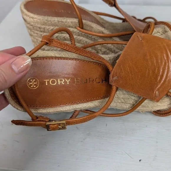 Tory Burch Diamond Patch Leather Espadrilles Wedge Heel Sandals