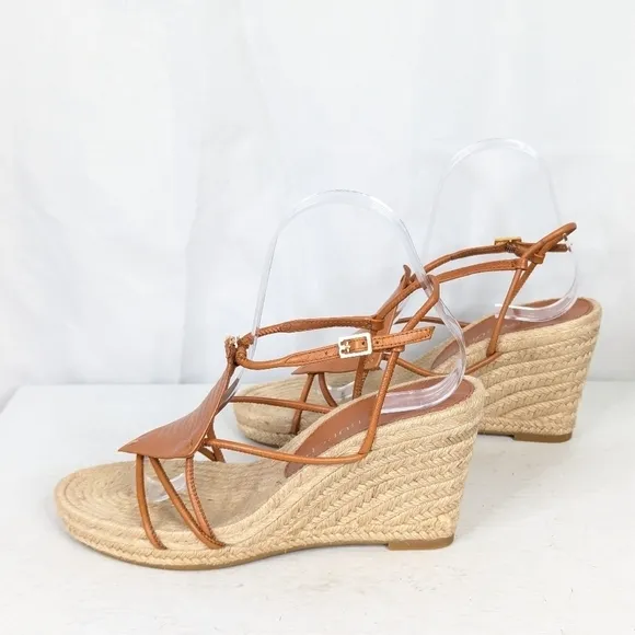 Tory Burch Diamond Patch Leather Espadrilles Wedge Heel Sandals