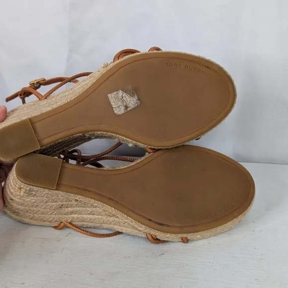 Tory Burch Diamond Patch Leather Espadrilles Wedge Heel Sandals