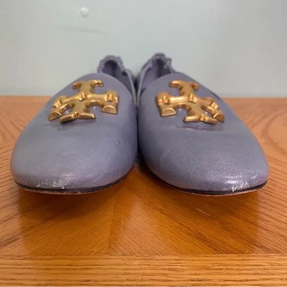 Tory Burch Eleanor Loafer Flats Slip On Leather Pery Winkle Blue Sz 9 Logo